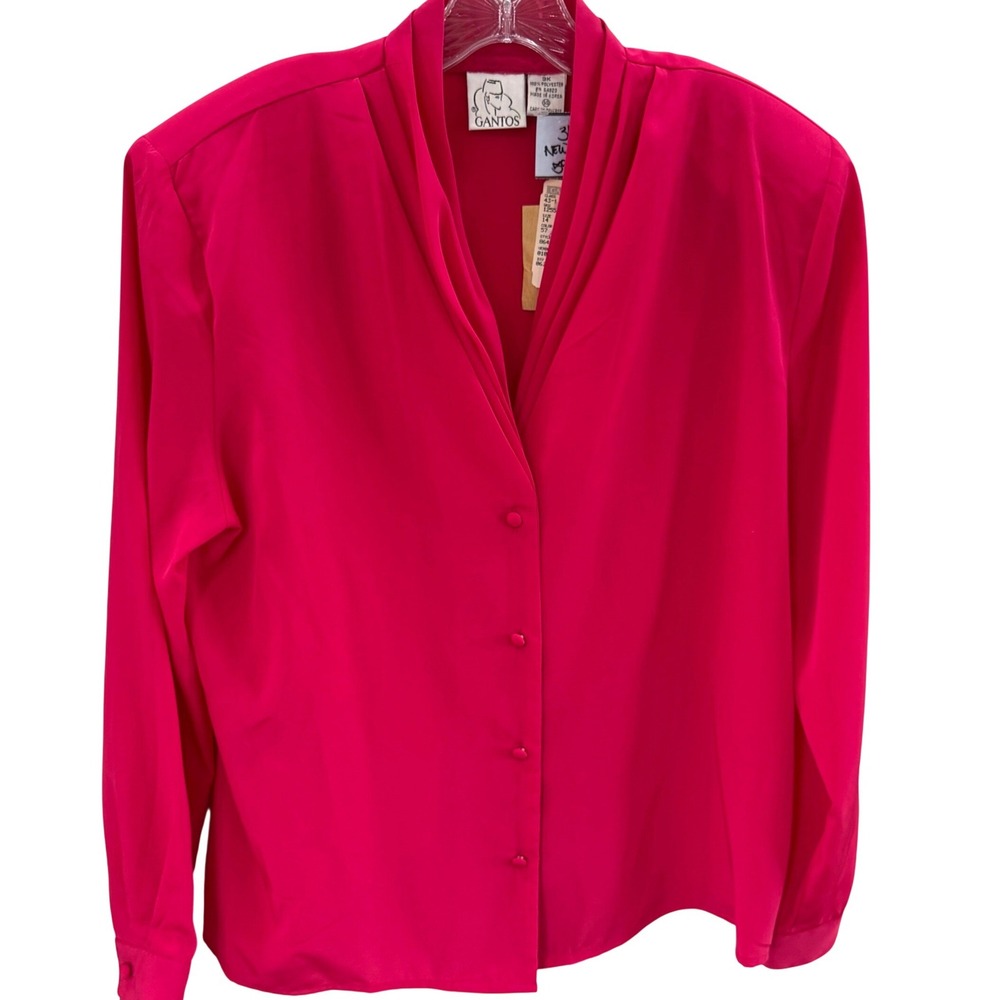 Vintage Gantos Hot Pink Blouse Button Up Women's 14 Secretary Careercore New NOS